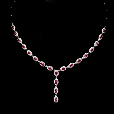 Black Friday 925 Silver Necklace Oval Ruby 5x3mm Natural Gemstone Jewelry 17in - Image 1 of 4