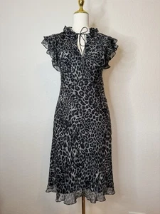 Diane Von Furstenberg Silk Dress Size 6 Womens Leopard Print Flutter Sleeve - Picture 1 of 15