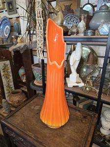 LE Smith Bittersweet Orange Swung Vase Ribbed 21.5 Inch 1960s Art Glass - Picture 1 of 9