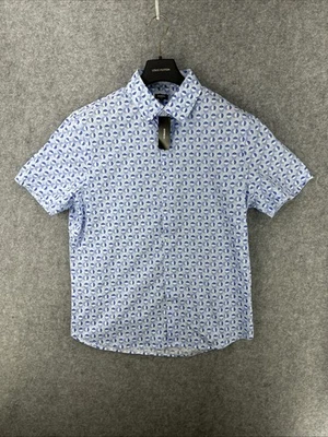 NWT Express Mens Size Large Slim Fit Button Up Dress Shirt Blue Short Sleeve $46 - Image 1 of 4