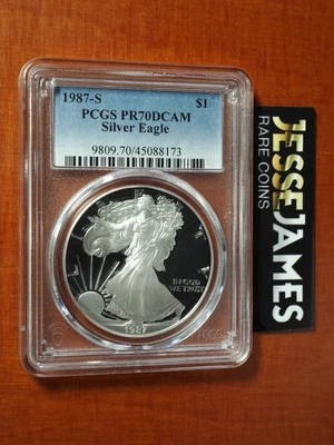 1987 S PROOF SILVER EAGLE PCGS PR70 DCAM CLASSIC BLUE LABEL - Image 1 of 2