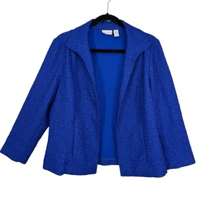 Chicos 2 Crinkle Knit Jacket size large Colbalt Blue Open Front Lightweight - Picture 1 of 12
