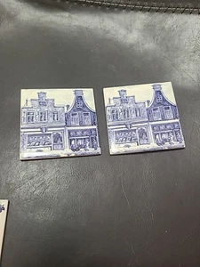 Posavasos de azulejos azules Delft vintage clase ejecutiva KLM 2 piezas - Imagen 1 de 8