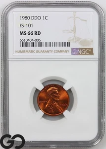 1980 DDO Lincoln Red Penny, Double-Die Obverse, NGC MS-66 RD * Top POP, RARE! - Picture 1 of 3
