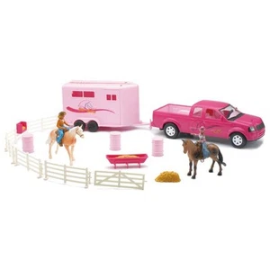 New Ray 1/25 Pink Truck & Trailer with Horses & Accessories SS-37335 - Picture 1 of 1