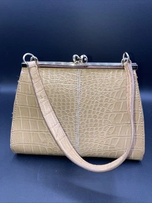 Vintage Liz Claiborne Mini Bag Bone Faux Leather  Classic Kiss Lock Faux Croc - Image 1 of 4