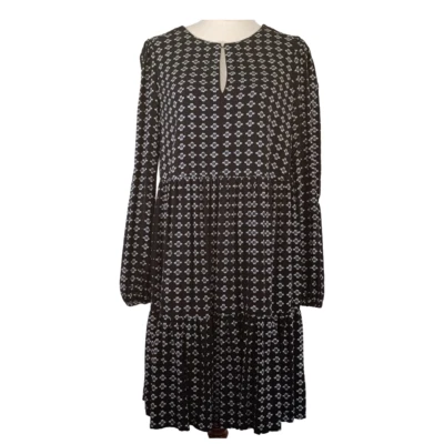 Vestido United Colors Benetton Grande Negro Blanco Patrón Manga Larga Foto 1 de 4