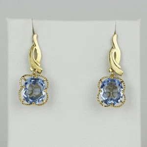 14k Yellow Gold, Lab-Created Blue Spinel Womens Stud Dangle Earrings - Picture 1 of 2
