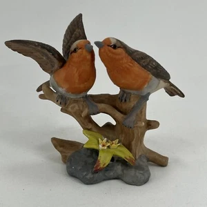 Two Orange & Brown Birds On Branch Figure Home Decor Ceramic - Picture 1 of 6