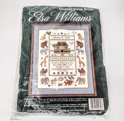 Kit de punto de cruz contado de Elsa Williams DOS POR DOS Sampler de alfabeto Arca de Noé Nuevo de Lote Antiguo Foto 1 de 4