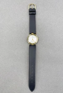 Le Chateau 18k Gold plated Women's Watch, Raised Prizm Crystal, Black Leather - Picture 1 of 5