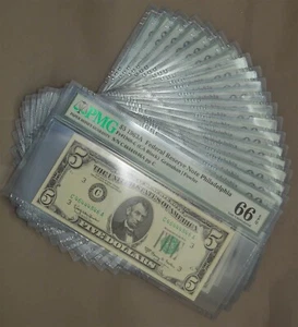 Fr. 1968-C $5 1963A 20 Consecutive Federal Reserve Note Philadelphia 66 EPQ PMG - Picture 1 of 2