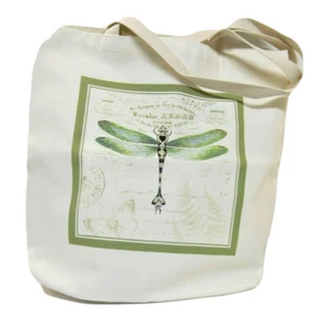 Alice's Cottage Cotton Canvas Duck Large Tote Bag 15 x 17 Dragonfly - NEW - Picture 1 of 2