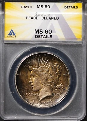 Key Date 1921 $1 Silver Peace Dollar MS 60 Details ANACS # 7625511 + Bonus - Image 1 of 2