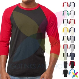 Men's Classic Raglan Tee 3/4 Sleeve Baseball Team Sports Fine Jersey T-Shirt - Picture 1 of 19
