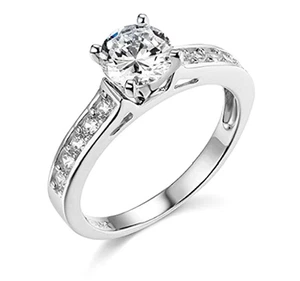 Anillo de compromiso de corte redondo de 1,75 quilates catedral ajuste oro blanco liso de 14 quilates - Imagen 1 de 5