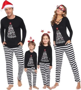 Matching Family Pajamas Set Striped Christmas Pajamas Sleepwear Dad Mom PJs - Picture 1 of 6