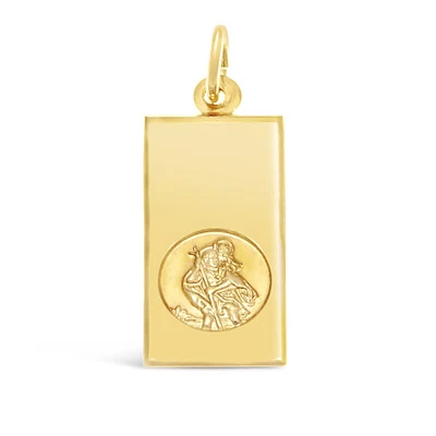 RECTANGULAR 9CT GOLD ST SAINT CHRISTOPHER PENDANT WITH GIFT BOX - NO CHAIN - Image 1 of 4
