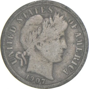 1907-S Barber Dime 90% Silver Average Circ - Picture 1 of 5