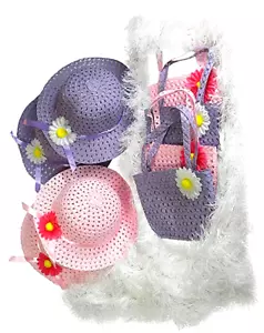 Girls Tea Party Hats Purses Boas Dress Up Play Set of 4 Sun Hats Costume GIFT B - Picture 1 of 5
