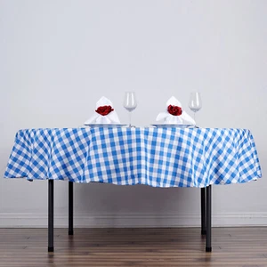 Blue White Buffalo Plaid 90" ROUND Polyester Tablecloth Checkered Picnic Events - Picture 1 of 6