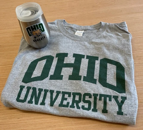 Lot of 2 Ohio U. Bobcat Items ~ Medium Gray T-Shirt & Stainless Steel Wine Glass Cover