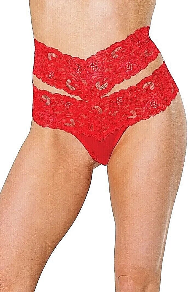 Womens High Waist Thong with Separating Waistbands Black or Red One Size - Image 1 of 4