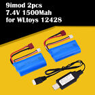 2pcs 7.4V 1500Mah Li-ion Battery T plug/USB Charger For WLtoys 12428 2.4G RC Car