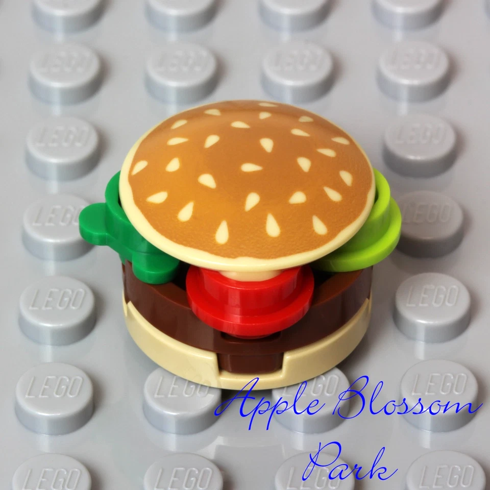 NUEVO Lego Minifigura Comida Rápida HAMBURGUESA con Hamburguesa de Carne y Bollo de Semillas de Sésamo The Works Foto 1 de 4