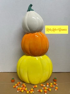 Candy Corn Pumpkin Stack 19 In Ceramic, Hand Glazed - Picture 1 of 1