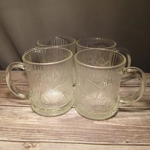 4 VTG Arcoroc France Clear Embossed Canterbury Crocus Coffee Tea 10 oz Cups Mugs - Picture 1 of 12