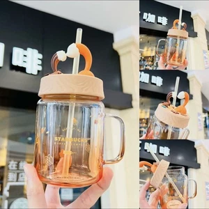 NEW Starbucks Cup China Autumn hide-and-seek 18oz Glass Cup Straw Mason Cup - Picture 1 of 7