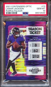 2021 Panini Contenders Optic Lamar Jackson Purple Pulsar #/26 PSA 10 colori abbinati - Foto 1 di 2