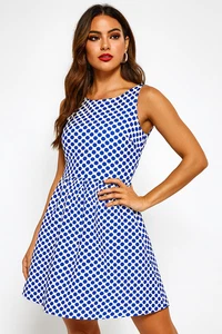 Axara Paris Dress AUS 12 US8 Mini White Blue Polka Dot Plunge Back Sleeveless - Picture 1 of 6