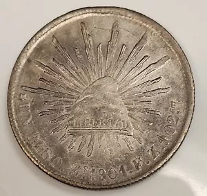 1901 Mexico Un Peso Silver Coin w/ Cap & Rays in BU UNC Condition - Picture 1 of 2
