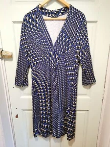 Roman Originals Multicoloured Geometric Print A-Line Dress Size 16 Jersey V-Neck - Picture 1 of 6