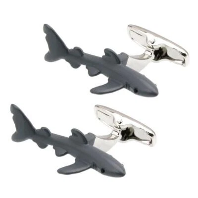 Gemelos de tiburón gris esmalte vida marina profunda pez animal con BOLSA DE REGALO boda Foto 1 de 3