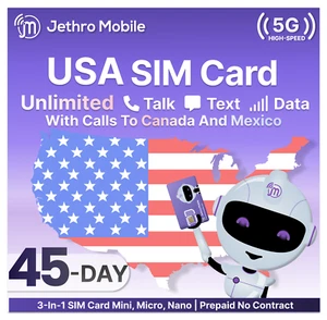 Jethro Mobile USA SIM Card 45-Days Unlimited Talk, Text, and Data Prepaid - Picture 1 of 6