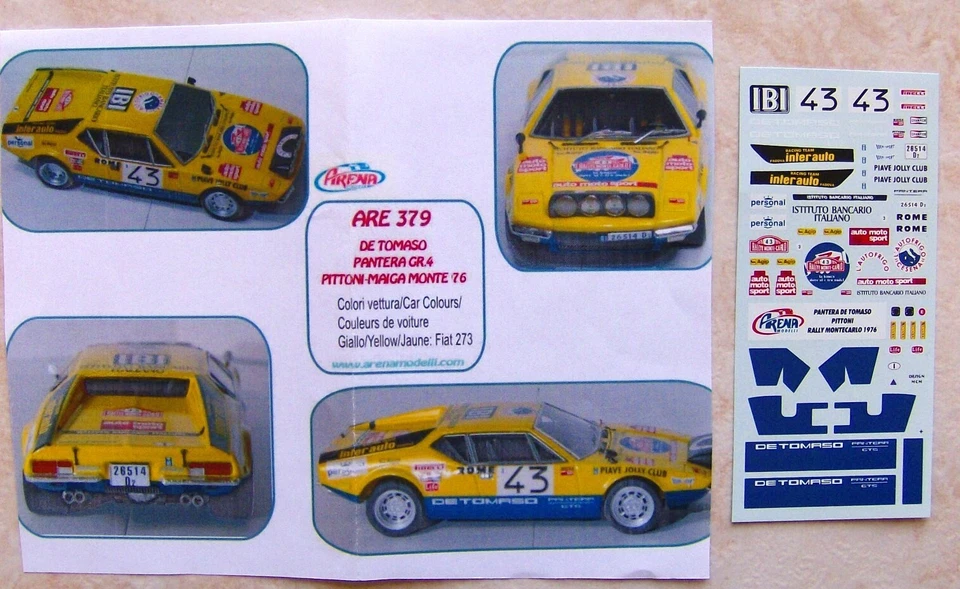 DE TOMASO PANTERA GROUPE 4 RALLYE MONTE CARLO 1976 LEO PITTONI DECALS ARENA 1/43 - Photo 1/1