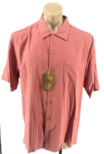 Tommy Bahama Catalina Twill Mens 100% Silk Short Sleeve Pale Red Solid Shirt L - Picture 1 of 16
