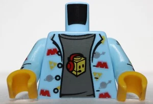 Lego Bright Light Blue Torso Shirt Space Theme Logos Dark Bluish Gray T-Shirt - Picture 1 of 3