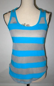 NWT $68 USA New C&C California Peacock Blue Stripe Tank Top Soft S Small Gray - Picture 1 of 5
