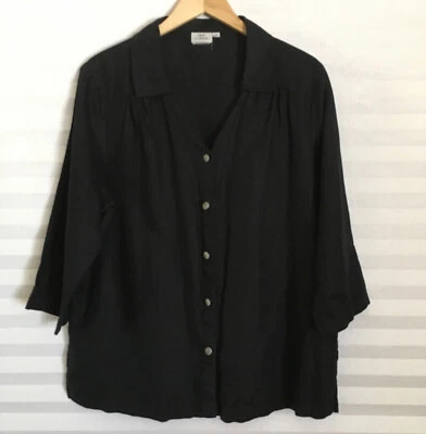 Lo último Blusa Top Algodón 100% Lino Negra Lagenlook Botón Frontal Para Mujer Talla XL  Foto 1 de 4