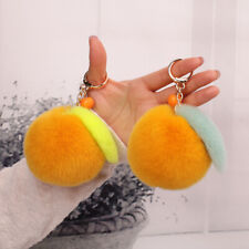 Cute Real Rabbit Rex Fur Orange Keyring Pompom Ball Bag Charm Car Phone Pendant