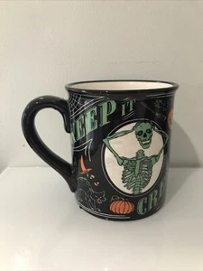 Large Cofffee Mug Halloween Jack O Lantern Skeleton Black Cat Keep it Creepy EUC - Picture 1 of 7