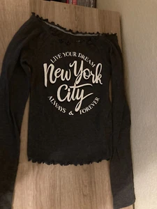 Justice Long Sleeve Top 10 Sparkly Cotton Blend Dark Gray New York City Scallop - Picture 1 of 3