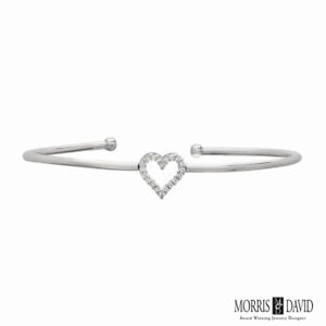 0.25 Carat Natural Diamond Heart Bangle Bracelet 14K White Gold