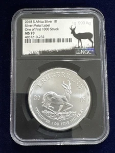 2018 1R Silver South Africa Krugerrand NGC MS 70 Silver Metal Label *Tsehlo Sign - Picture 1 of 6