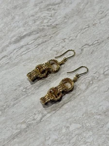 Vintage 14K Gelbgold Ohrringe Kette Tropfen gehäkelt grob funkelnd Quaste Italien - Bild 1 von 10