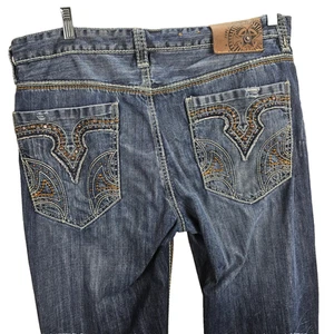 PEPE Jeans London Hip Hop Style Denim Baggy Distressed Embroidered Studded 38x33 - Picture 1 of 17